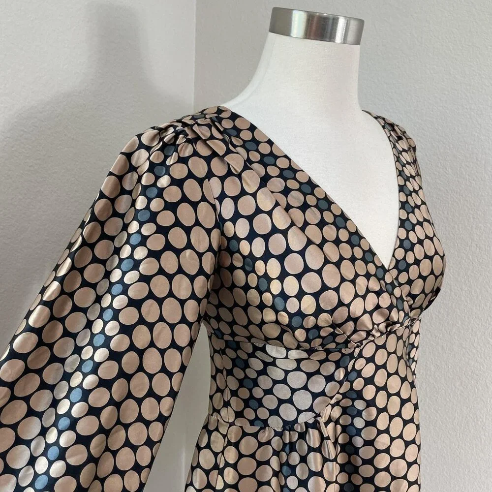 Nanette Lepore Black and Beige Polka Dot Long Sleeve Top - Picture 3 of 13